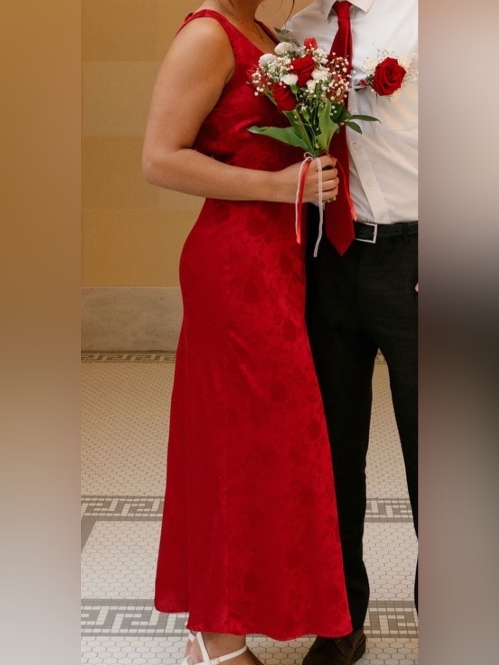 Jessica Simpson Red Satin Maxi Dress